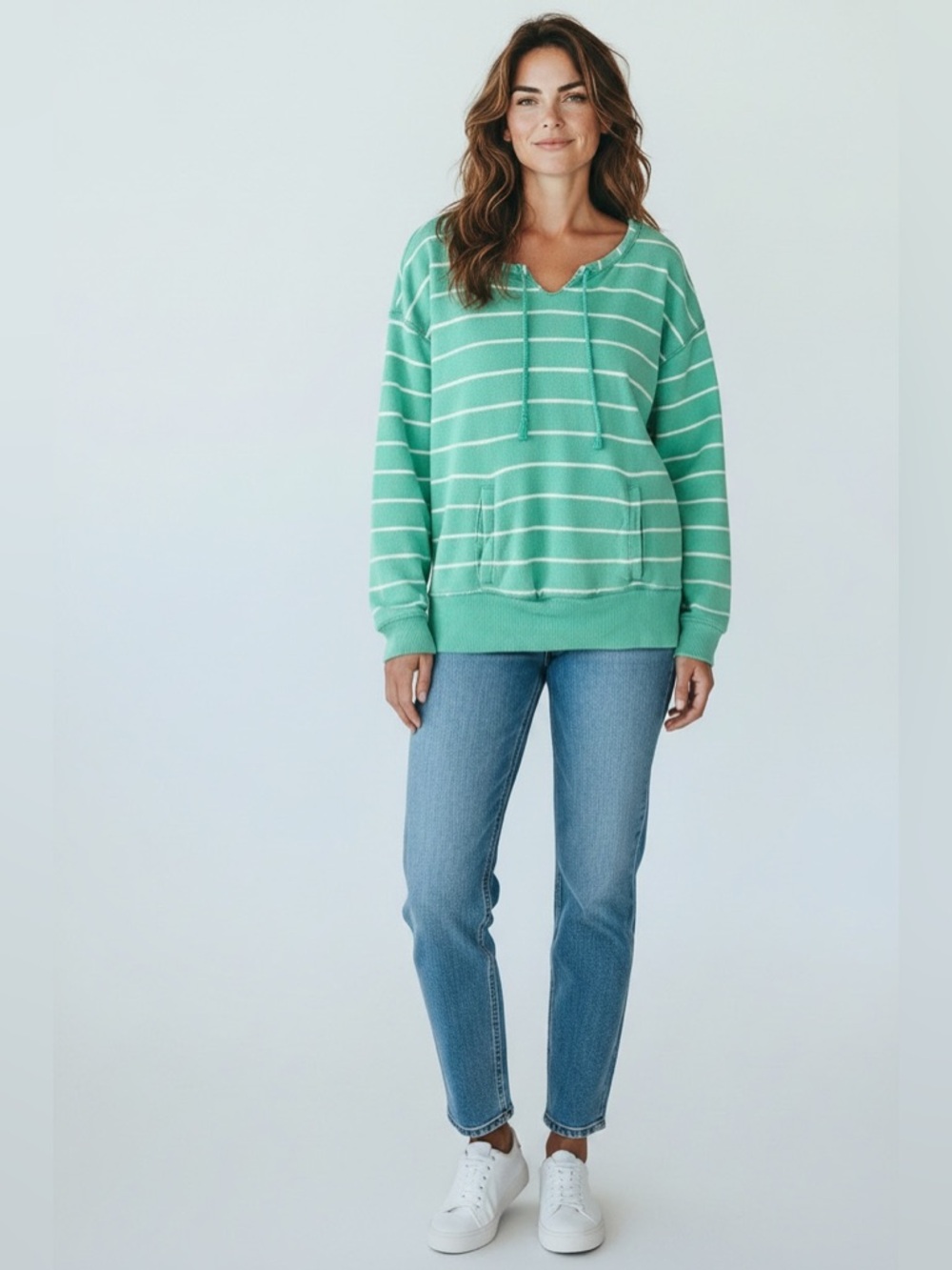 Aerie Women’s Stripe Sweatshirt //Green // Small